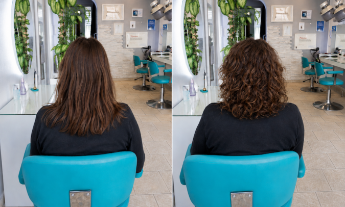 Damen_Dauerwelle_VorherNacher Volumen-Dauerwelle – im Friseursalon Lela & Yvonne in München Sendling